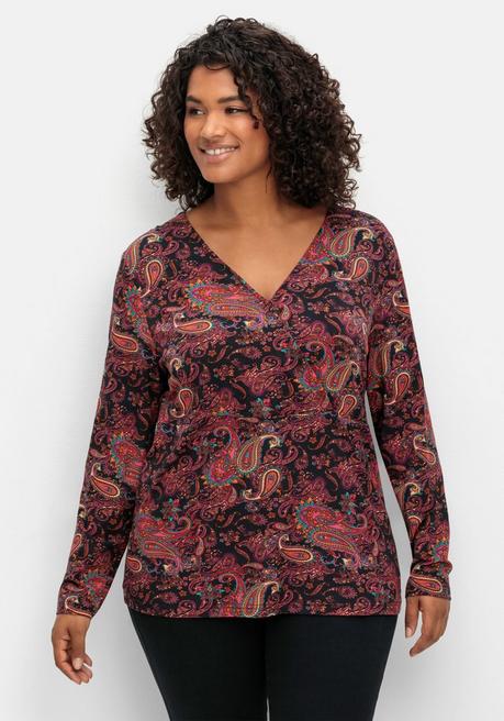 sheego by Joe Browns Langarmshirt in Wickeloptik, mit Paisleydruck - schwarz gemustert sheego