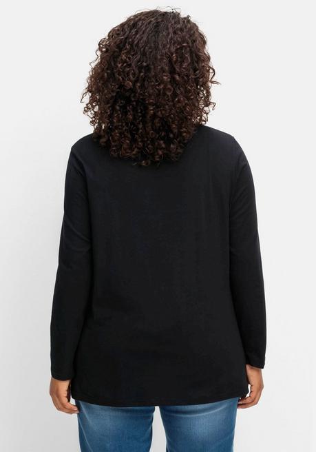 Sheego Langarmshirt In Zweifarbiger Optik - Schwarz-camel Sheego