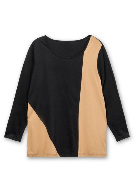 Sheego Langarmshirt In Zweifarbiger Optik - Schwarz-camel Sheego