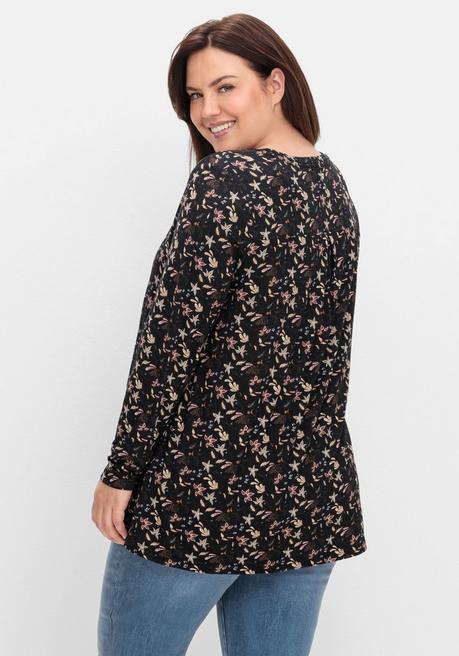 Sheego Langarmshirt Mit Alloverdruck, In A-Linie - Schwarz Gemustert Sheego