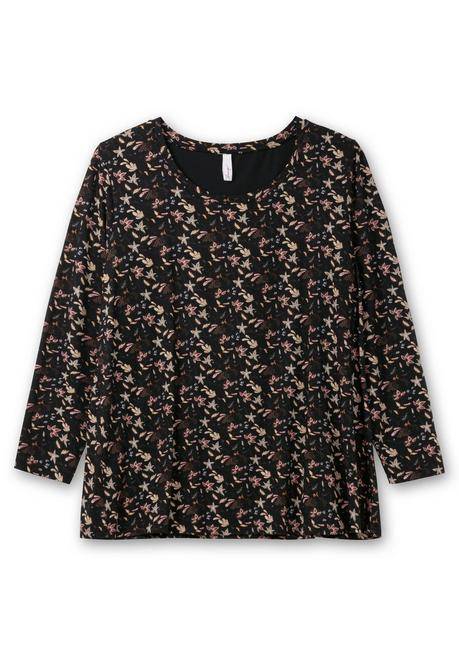 Sheego Langarmshirt Mit Alloverdruck, In A-Linie - Schwarz Gemustert Sheego