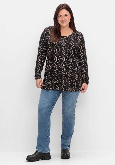 Sheego Langarmshirt Mit Alloverdruck, In A-Linie - Schwarz Gemustert Sheego