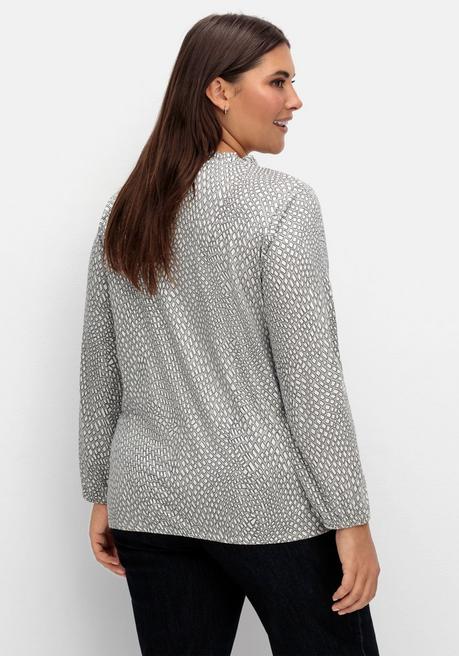 Sheego Langarmshirt Mit Alloverdruck Und Knopfleiste - Grau Gemustert Sheego