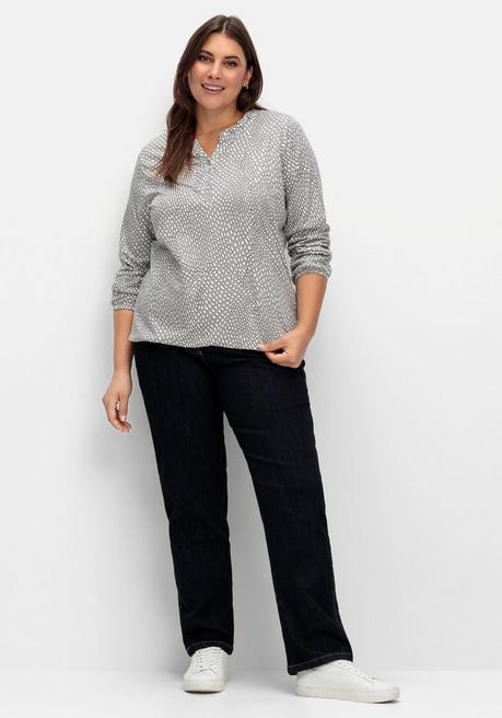 Sheego Langarmshirt Mit Alloverdruck Und Knopfleiste - Grau Gemustert Sheego