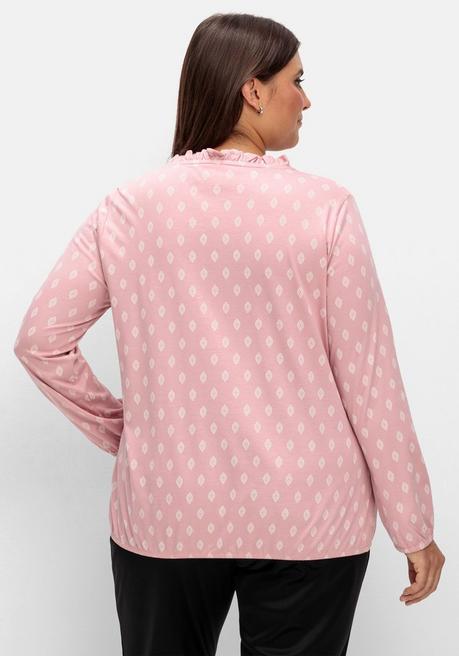 Sheego Langarmshirt Mit Alloverdruck Und Kurzer Knopfleiste - Rosé Gemustert Sheego