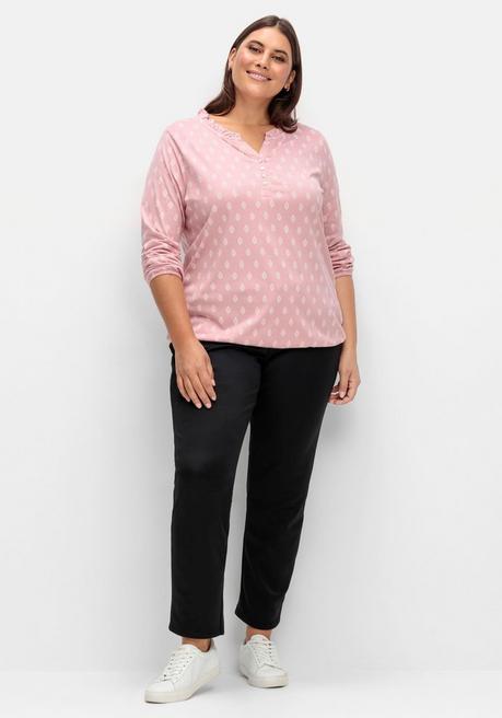 Sheego Langarmshirt Mit Alloverdruck Und Kurzer Knopfleiste - Rosé Gemustert Sheego