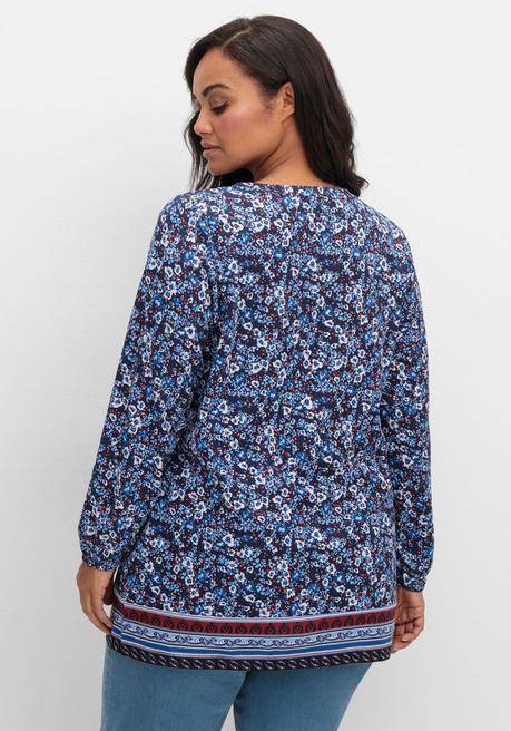 Sheego Langarmshirt Mit Alloverprint Und Herz-Ausschnitt - Marine Gemustert Sheego