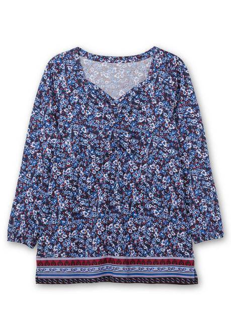 Sheego Langarmshirt Mit Alloverprint Und Herz-Ausschnitt - Marine Gemustert Sheego