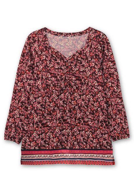 Sheego Langarmshirt Mit Alloverprint Und Herz-Ausschnitt - Weinrot Gemustert Sheego