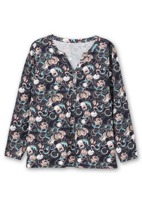 Sheego Langarmshirt Mit Alloverprint Und Kurzer Knopfleiste - Anthrazit Gemustert Sheego