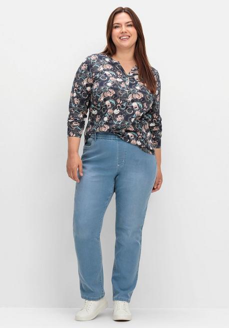 Sheego Langarmshirt Mit Alloverprint Und Kurzer Knopfleiste - Anthrazit Gemustert Sheego