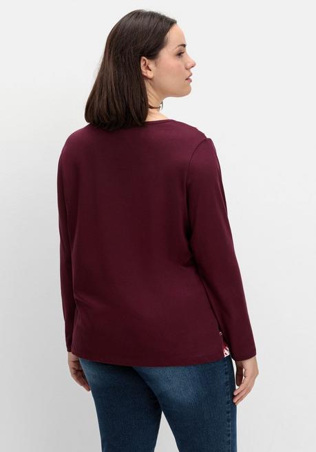 Sheego Langarmshirt Mit Bedrucktem Vorderteil - Aubergine Gestreift Sheego
