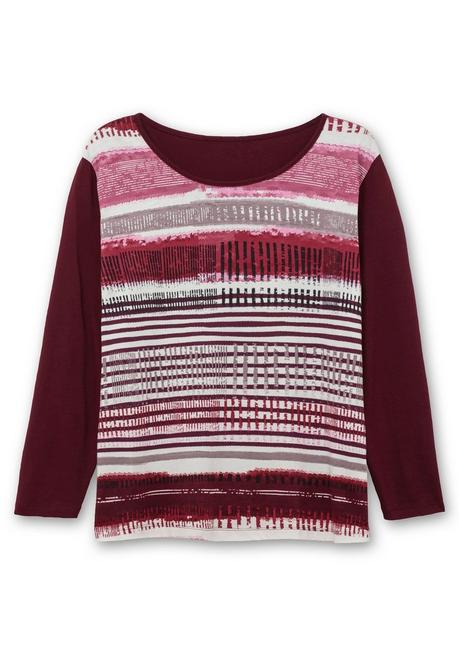 Sheego Langarmshirt Mit Bedrucktem Vorderteil - Aubergine Gestreift Sheego