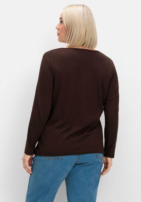 Sheego Langarmshirt Mit Bedrucktem Vorderteil - Hellbraun Gestreift Sheego