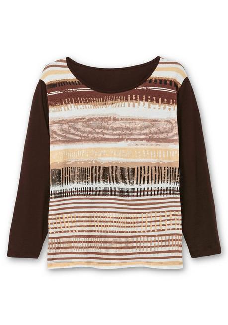 Sheego Langarmshirt Mit Bedrucktem Vorderteil - Hellbraun Gestreift Sheego