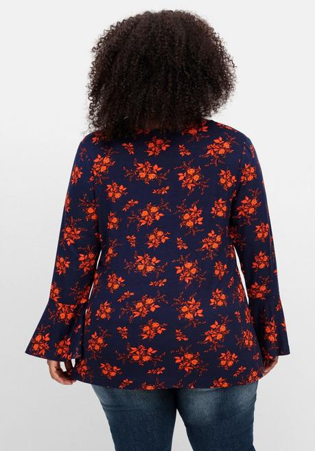 Sheego By Joe Browns Langarmshirt Mit Biesen Und Volantärmeln - Nachtblau Gemustert Sheego