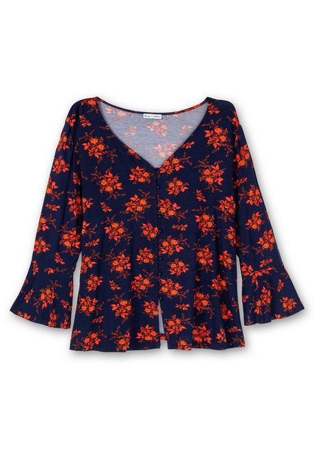 Sheego By Joe Browns Langarmshirt Mit Biesen Und Volantärmeln - Nachtblau Gemustert Sheego