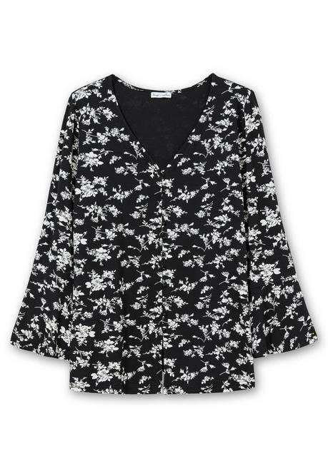 Sheego By Joe Browns Langarmshirt Mit Biesen Und Volantärmeln - Schwarz Gemustert Sheego