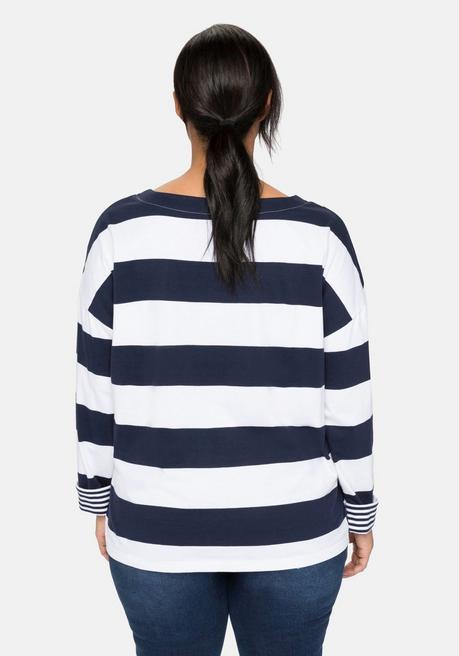Sheego Langarmshirt Mit Blockstreifen Und U-Boot-Ausschnitt - Marine Sheego