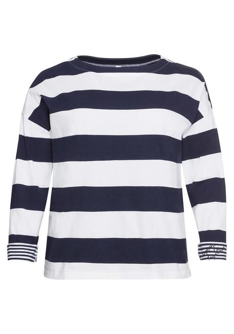 Sheego Langarmshirt Mit Blockstreifen Und U-Boot-Ausschnitt - Marine Sheego