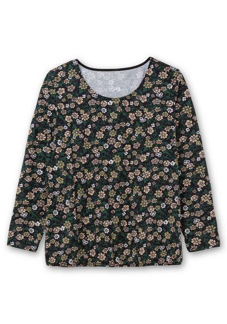 Sheego Langarmshirt Mit Blümchenprint Und Gummizugsaum - Tiefgrün Gemustert Sheego
