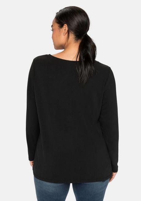 Sheego Langarmshirt Mit Cut-out Und Zierschnalle - Schwarz Sheego