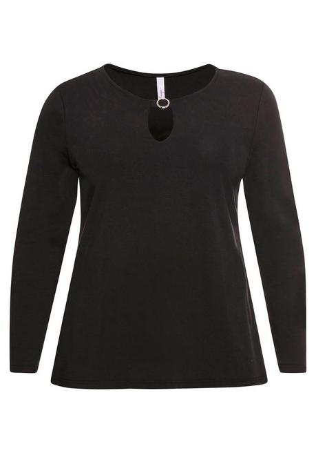 Sheego Langarmshirt Mit Cut-out Und Zierschnalle - Schwarz Sheego