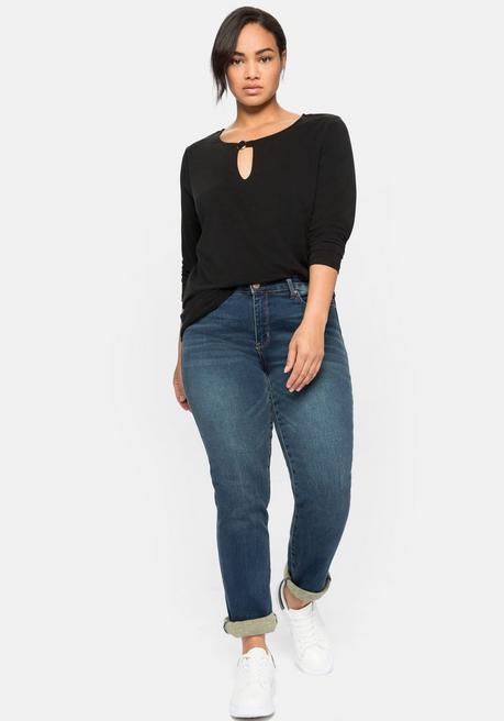 Sheego Langarmshirt Mit Cut-out Und Zierschnalle - Schwarz Sheego