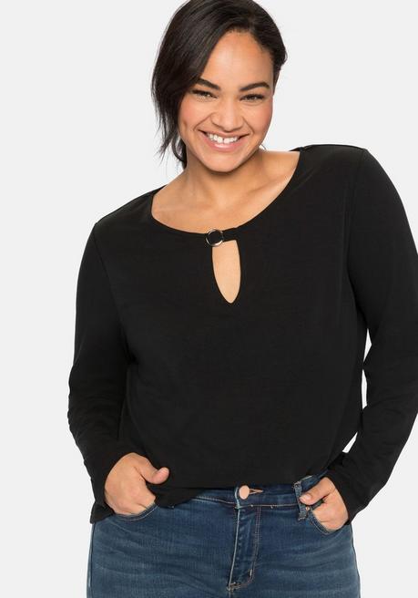 Sheego Langarmshirt Mit Cut-out Und Zierschnalle - Schwarz Sheego