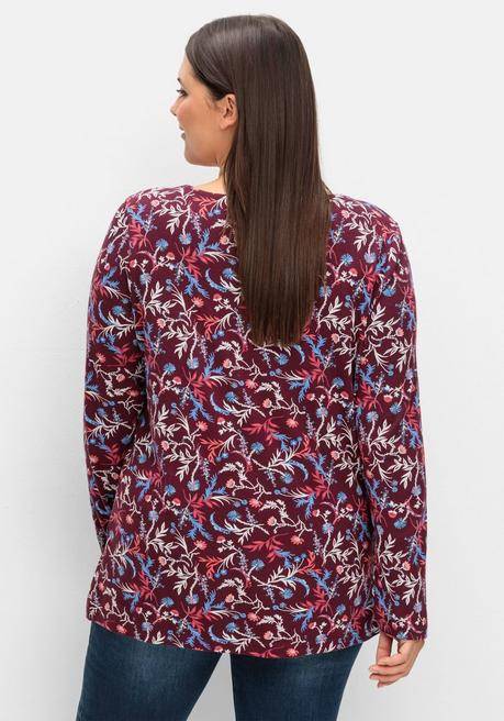 Sheego Langarmshirt Mit Floralem Alloverdruck - Weinrot Gemustert Sheego