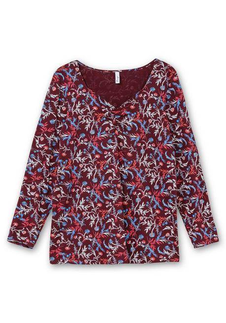 Sheego Langarmshirt Mit Floralem Alloverdruck - Weinrot Gemustert Sheego