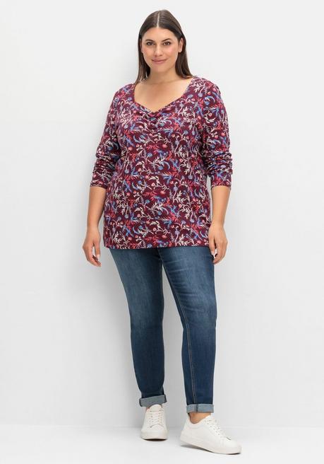 Sheego Langarmshirt Mit Floralem Alloverdruck - Weinrot Gemustert Sheego