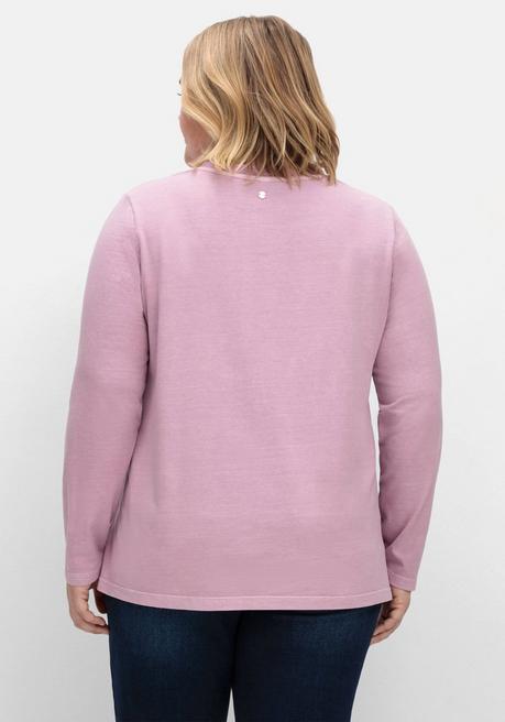 Sheego Langarmshirt Mit Frontstickerei, In Gewaschener Optik - Malve Sheego