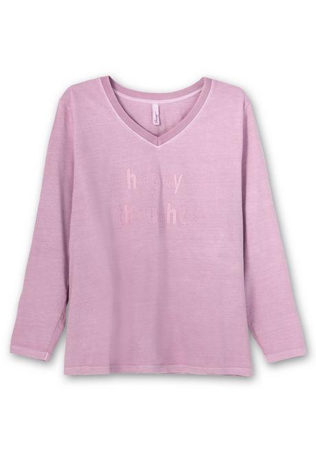 Sheego Langarmshirt Mit Frontstickerei, In Gewaschener Optik - Malve Sheego
