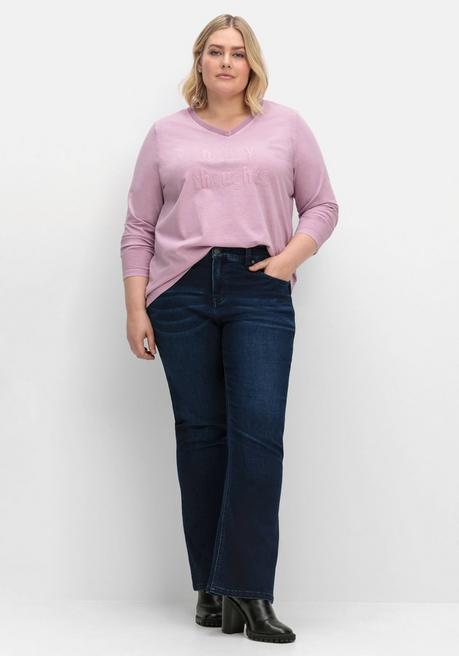 Sheego Langarmshirt Mit Frontstickerei, In Gewaschener Optik - Malve Sheego