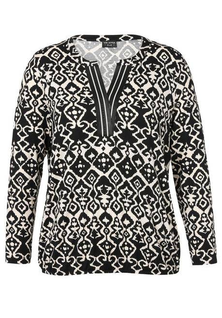 VIA APPIA DUE Langarmshirt mit grafischem Druck und V-Ausschnitt - schwarz-creme sheego