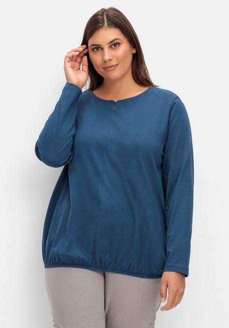 sheego Langarmshirt mit Gummizug am Saum - dunkelblau sheego