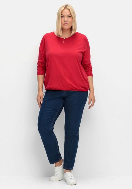 Sheego Langarmshirt Mit Gummizug Am Saum - Rot Sheego