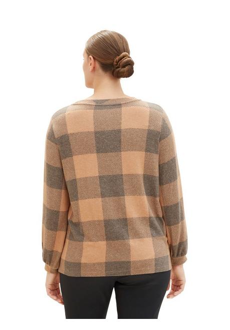 TOM TAILOR Plus Langarmshirt Mit Karomuster Und Ballonärmeln - Marine-beigefarben Sheego