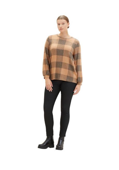 TOM TAILOR Plus Langarmshirt Mit Karomuster Und Ballonärmeln - Marine-beigefarben Sheego