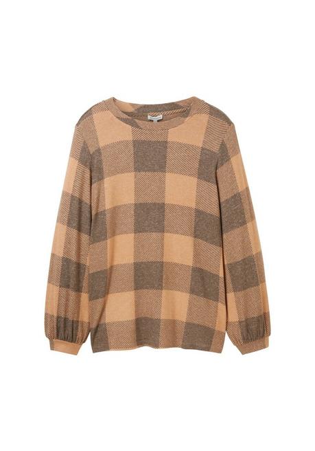 TOM TAILOR Plus Langarmshirt mit Karomuster und Ballonärmeln - marine-beigefarben sheego