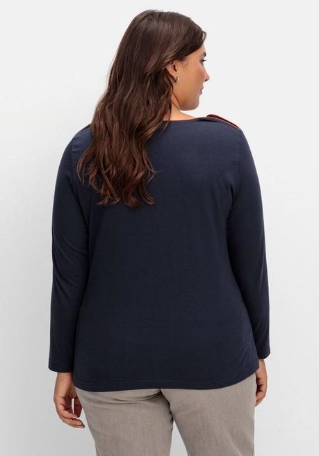 Sheego X Collection L. Langarmshirt Mit Kontrastpaspeln - Marine Sheego