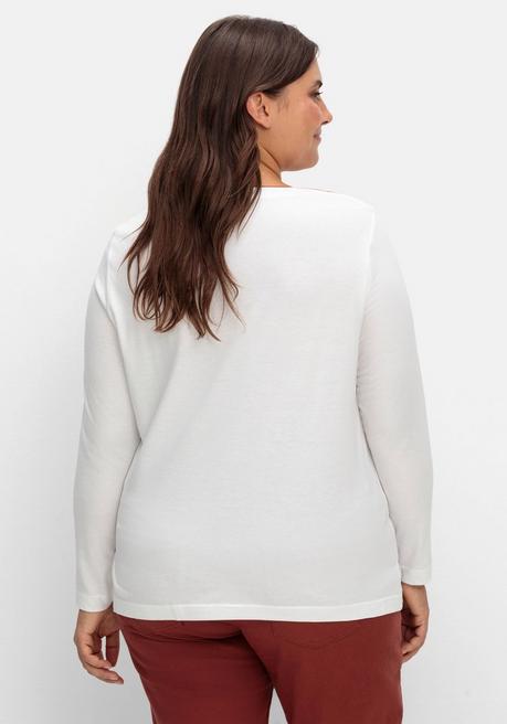 Sheego X Collection L. Langarmshirt Mit Kontrastpaspeln - Weiß Sheego