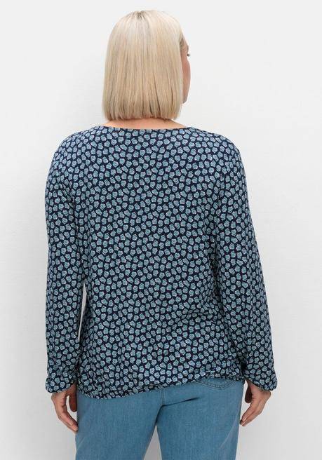 Sheego Langarmshirt Mit Minimalprint Und Saum-Gummizug - Nachtblau Gemustert Sheego