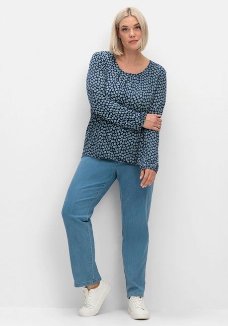 Sheego Langarmshirt Mit Minimalprint Und Saum-Gummizug - Nachtblau Gemustert Sheego