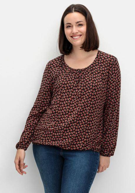 Sheego Langarmshirt Mit Minimalprint Und Saum-Gummizug - Rostrot Gemustert Sheego