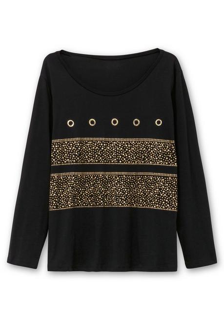 Sheego Langarmshirt Mit Ösen- Und Nietenverzierung - Schwarz Sheego