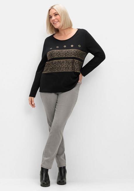 Sheego Langarmshirt Mit Ösen- Und Nietenverzierung - Schwarz Sheego