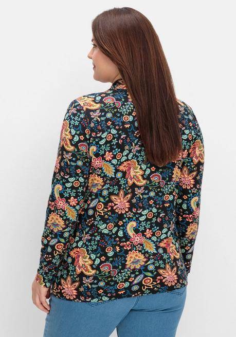 Sheego By Joe Browns Langarmshirt Mit Paisleyprint Und Polokragen - Schwarz Gemustert Sheego