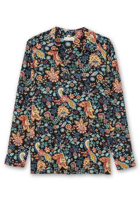 Sheego By Joe Browns Langarmshirt Mit Paisleyprint Und Polokragen - Schwarz Gemustert Sheego